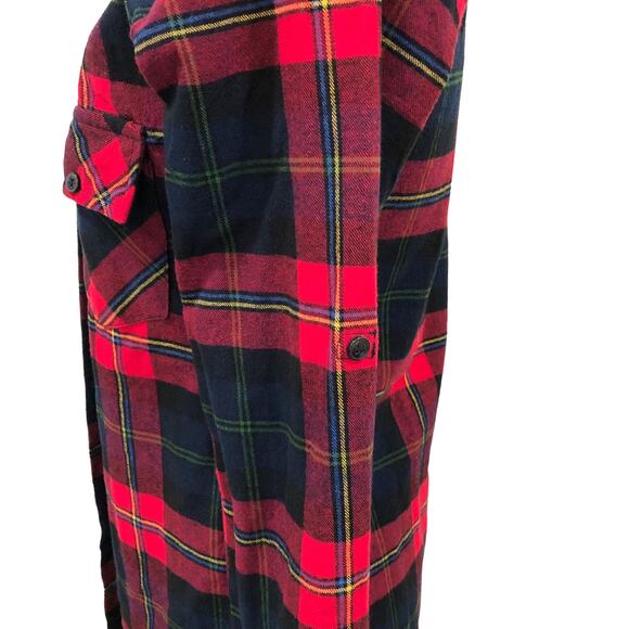 Matchstick Red Plaid Flannel Shirt Roll Tab Sleeves Tie Back Waist XS NWT - Picture 5 of 8